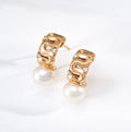Wave Inlaid Zircon Freshwater Pearl Drop Earrings
