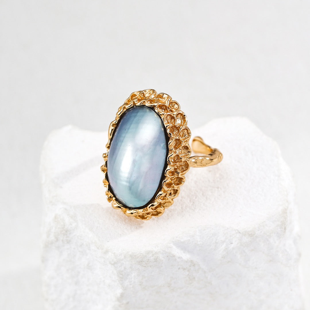 Hand-Carved Mabe Pearl Statement Ring