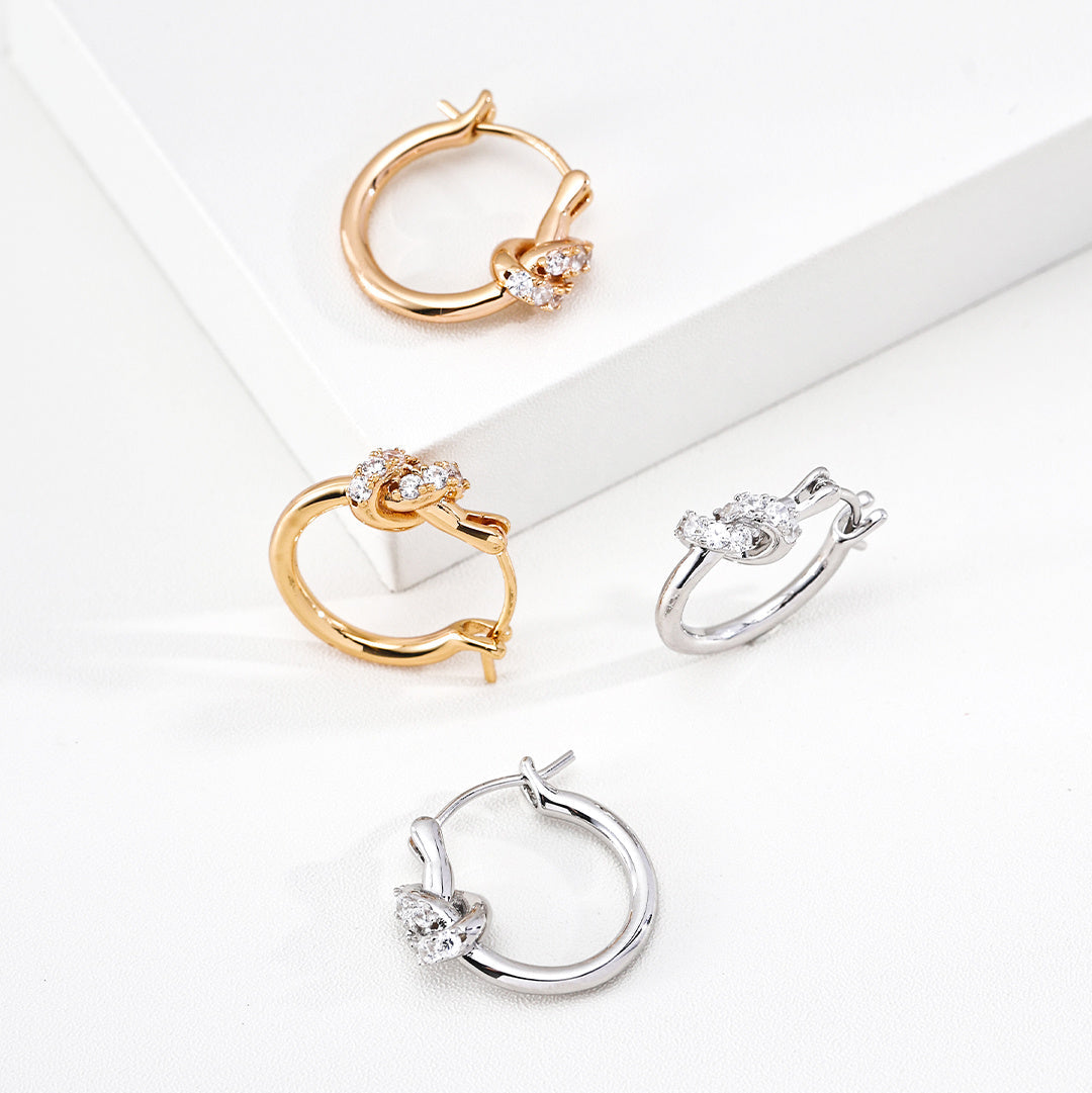 Crystal Knot Huggie Hoop Earrings