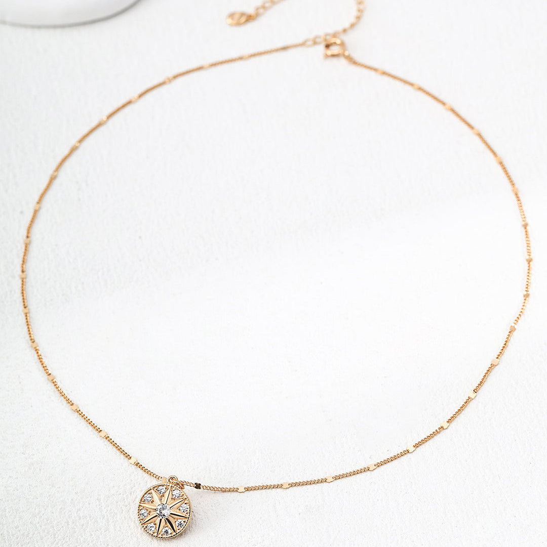 Celestial North Star Crystal Coin Necklace