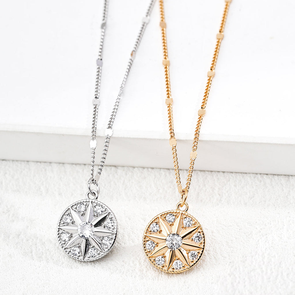 Celestial North Star Crystal Coin Necklace