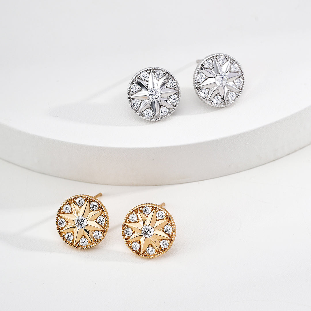 North Star Crystal Coin Stud Earrings
