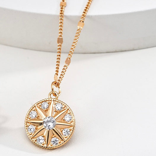 Celestial North Star Crystal Coin Necklace