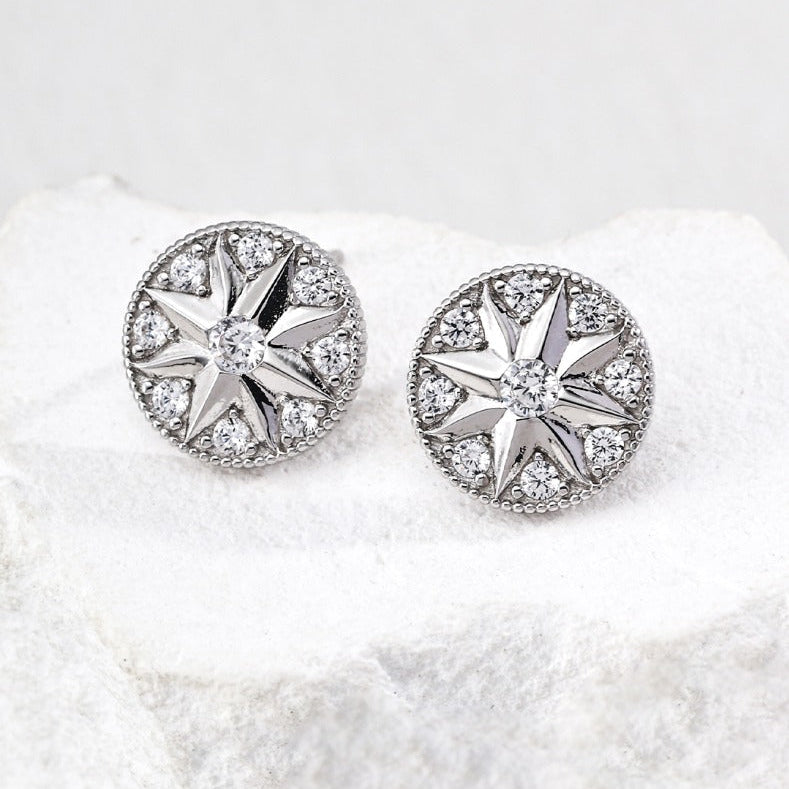 North Star Crystal Coin Stud Earrings
