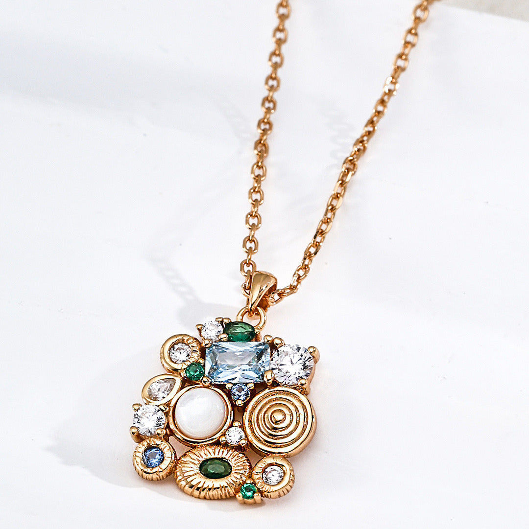 Mosaic Multi-Stone Gold Pendant Necklace