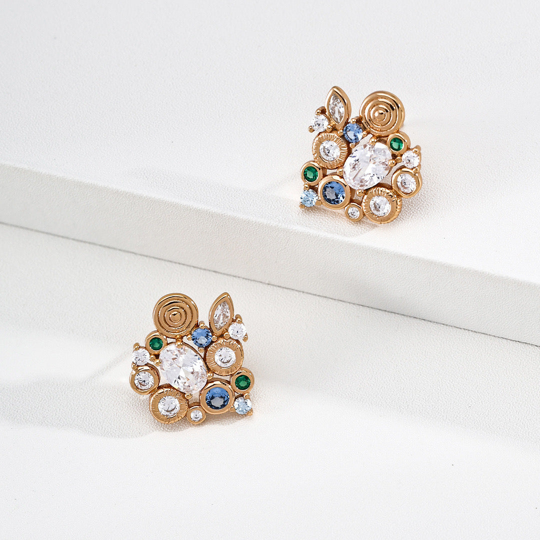 Mosaic Multi-Stone Stud Earrings