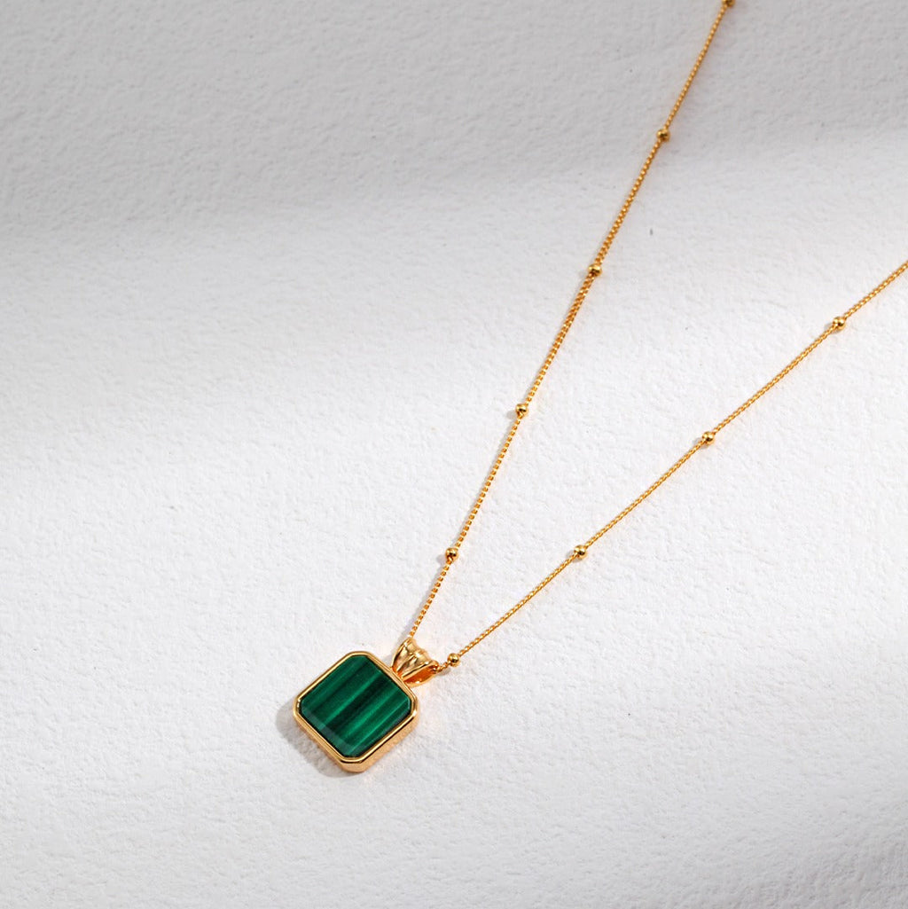 Malachite Square Pendant Necklace