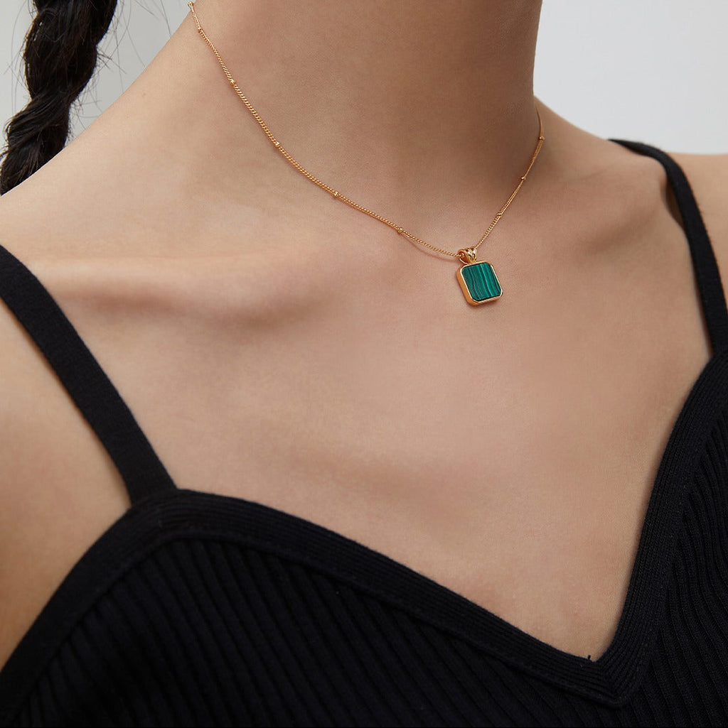 Malachite Square Pendant Necklace