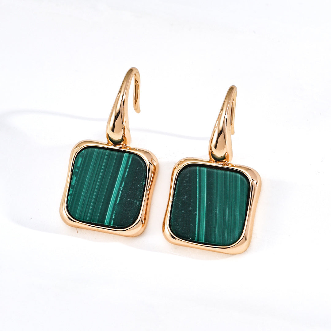 Boucles d'oreilles pendantes carrées en malachite