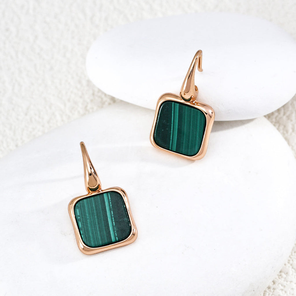 Boucles d'oreilles pendantes carrées en malachite