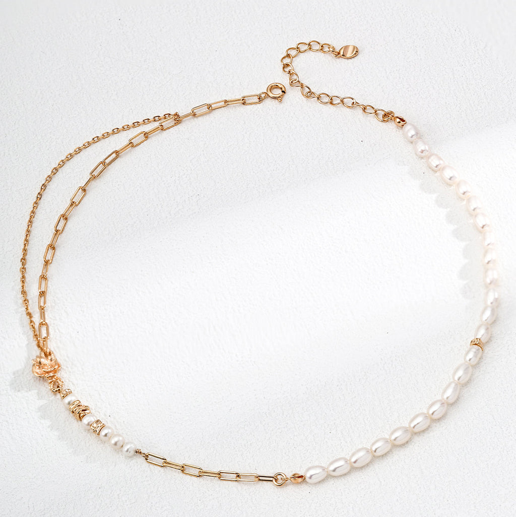 Double-Layer Mixed Link Pearl Choker Necklace