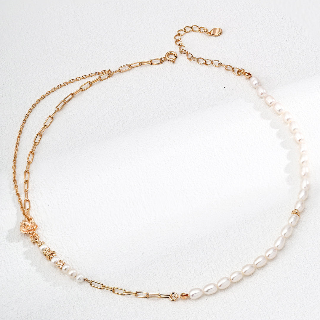 Double-Layer Mixed Link Pearl Choker Necklace