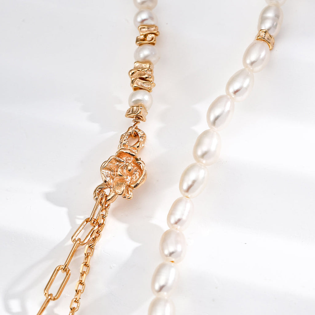 Double-Layer Mixed Link Pearl Choker Necklace